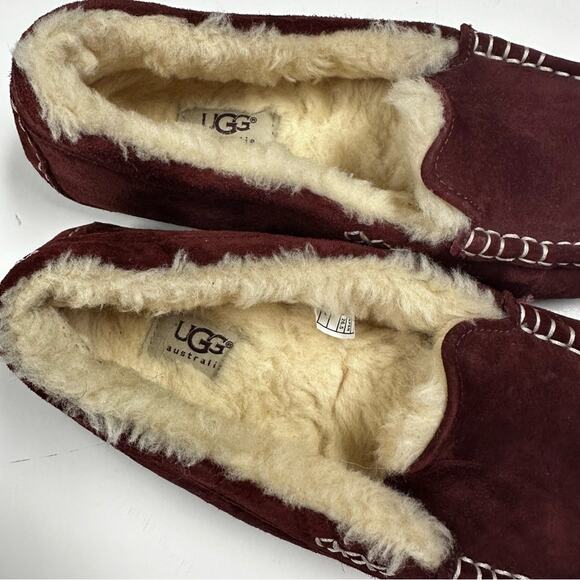 UGG Ansley Moccasin Slippers Womens 10 Mahogany Sheepskin Leather Comfy Loafers - Picture 7 of 11